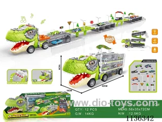 Folding track car with light and music dinosaur (with 2 scooting alloy cars and 4 plastic scooting small dinosaur cars))