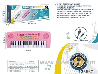 37 Keys Multifunctional Electronic Piano with Microphone USB Connector Cable (Pink)