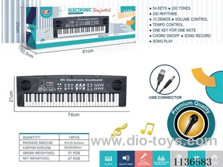 54 Keys Multifunction Electronic Piano with USB Connector Cable Microphone (Black)