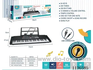 54-Key Multi-Function Piano with Sheet Music Stand USB Cable Microphone (Black)