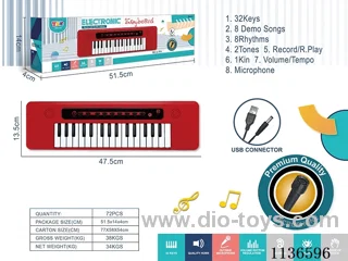 32-key Multifunctional Electronic Piano with USB Connection Cable Microphone (Red)