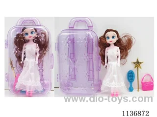 7 inch 16cm 5 joints solid colour printing eyes fashion doll + accessories + luggage (colour random) a variety of mixed