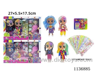 6 inch solid body sticker doll + DIY stickers + accessories (2 pcs)