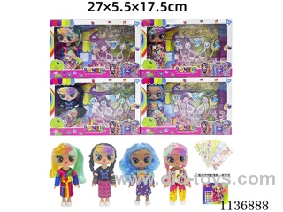 6 inch solid body sticker doll + DIY stickers + accessories