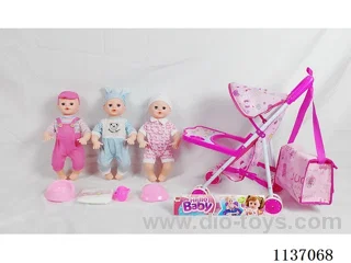 16’ Drinking Doll (with pee, English IC, iron wheelbarrow + 4 pcs)
