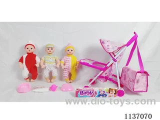 16’ Drinking Doll (with pee, English IC, iron wheelbarrow + 4 pcs)