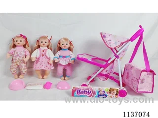 16’ Drinking Doll (with pee, English IC, iron wheelbarrow + 4 pcs)