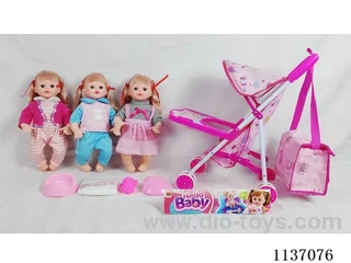 16’ Drinking Doll (with pee, English IC, iron wheelbarrow + 4 pcs)