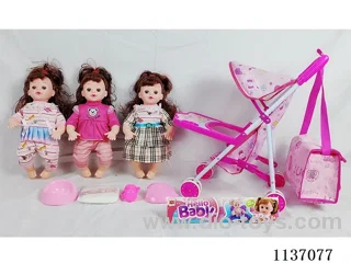 16’ Drinking Doll (with pee, English IC, iron wheelbarrow + 4 pcs)