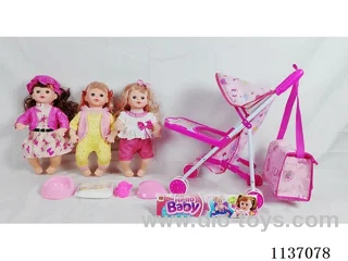 16’ Drinking Doll (with pee, English IC, iron wheelbarrow + 4 pcs)