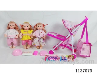 16’ Drinking Doll (with pee, English IC, iron wheelbarrow + 4 pcs)