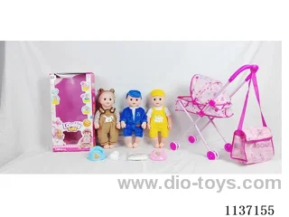 18’ Drinking Vinyl Doll (with pee function, English IC, iron wheelbarrow, cross-body bag, 4-piece set)