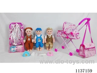 18’ Drinking Vinyl Doll with Urinal Function, English IC, Iron Trolley, Crossbody Bag, Set of 4