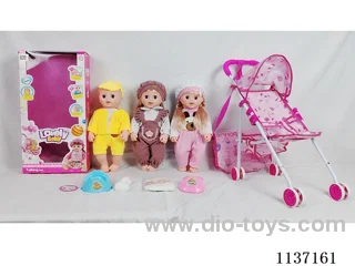 18’ Drinking Vinyl Doll with Urinal Function, English IC, Iron Wheelbarrow, Crossbody Bag, 4-Piece Set