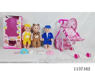 18’ Drinking Vinyl Doll with Urinal Function, English IC, Iron Wheelbarrow, Crossbody Bag, 4-Piece Set
