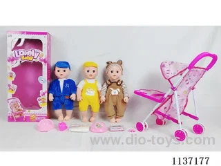 18’ Drinking Vinyl Doll with Urinal Function, English IC, Iron Wheelbarrow, 5 pcs set