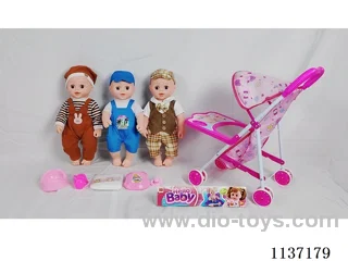 18’ Drinking Vinyl Doll with Urinal Function, English IC, Iron Wheelbarrow, 5 pcs. set)