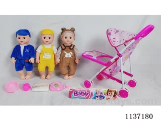18’ Drinking Vinyl Doll with Urinal Function, English IC, Iron Wheelbarrow, 5 pcs. set)