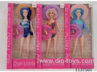 11.5 inch 9 joints solid body fashion swimsuit barbie with hat+swim ring 3 models mixed