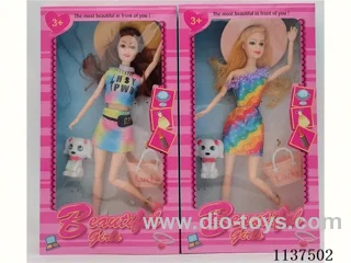 11.5 inch eleven joints solid body fashion barbie with hat + bag + pet dog 2 models mixed