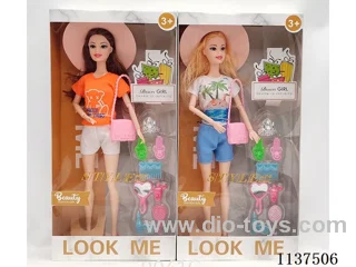 11.5" 9 joints solid fashion barbie with hat+shoulder bag+comb blister 2 mixes
