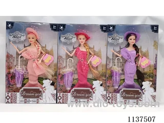 11.5" 9 joints solid long braided fishtail dress fashion barbie with hat + bag + umbrella 3 mixes