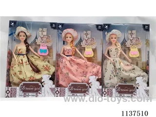 11.5" 9 joints solid fashion dress long braid Barbie with hat + bag 3 mixes