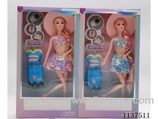 11.5 inch 11 joints solid body long braid fashion barbie with hat + dress up skirt 2 models mixed
