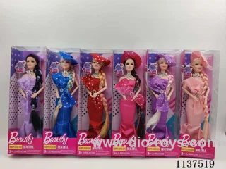 11 inch solid 9 joints long dress long braid barbie + necklace + hat 6 colours mix