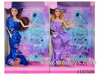 11.5 inch solid body movable joint fashion evening dress Barbie with comb mirror, jewellery crown set