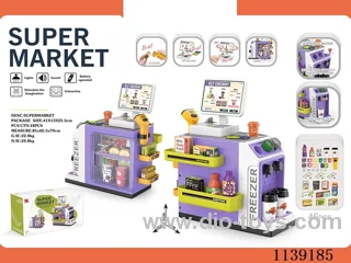 Mini Supermarket Table Set (Press to dispense water, with light, sound, 2pcs AA without battery, 2pcs AAA without battery) Purple