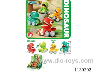 Push Dinosaur Cartoon Car 12pcs (with whistle, can be loaded with sugar) 4 colours, blue, red, yellow, green, 4 models mixed)