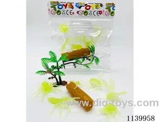 Glow-in-the-dark Small Insects 6pcs + Wooden Sticks + Tree 8pcs (3-6cm)