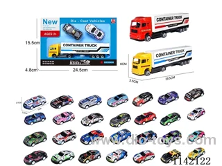 2 alloy cargo trailers carrying 2 sports cars (pull back)