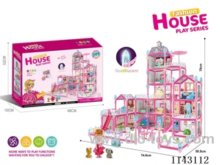 Glow-in-the-dark purple DIY assembled castle doll villa 399PCS with colourful lights