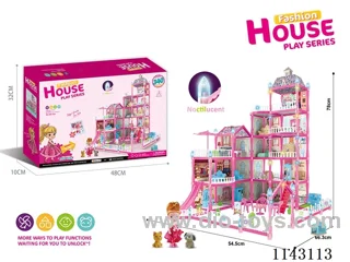 Glow-in-the-dark purple DIY assembled castle doll house 340PCS with colourful lights