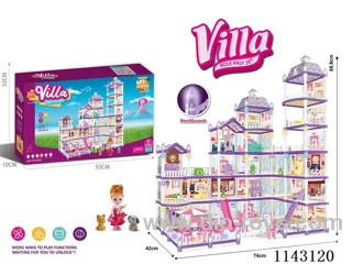 Glow-in-the-dark purple DIY assembled castle doll house 493PCS with coloured lights