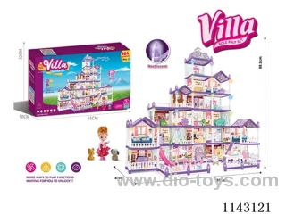 Glow-in-the-dark purple DIY assembled castle doll house 464PCS with coloured lights