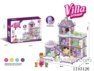 Glow-in-the-dark purple DIY assembled castle doll house 192PCS with coloured lights