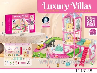 Glow-in-the-dark DIY assembled city track model castle villa 221PCS with-11 inch big Barbie