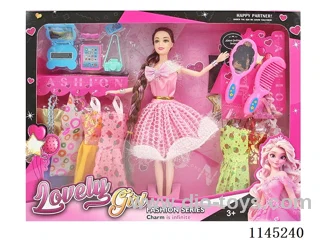 11.5 inch 30cm 11 joints solid body colour printing eyes long braid Barbie doll + clothes + mirror comb + blister accessories a variety of mixed