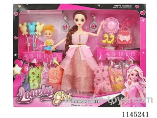 11.5 inch 30 cm 11 joints solid body 3D real eyes long braid mother and daughter Barbie + clothes + accessories a variety of mixed
