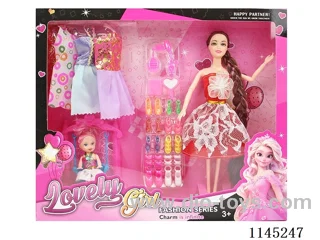 11.5’ 30cm 9 joints solid body colour printing eyes long braid mother and daughter Barbie + clothes + blister accessories mixed variety