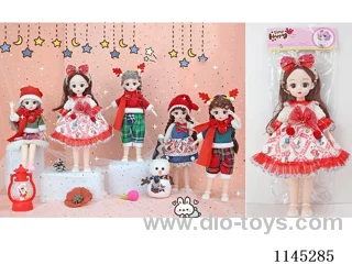 12’ 30cm 21 jointed solid 3D Christmas doll with hair accessories assortment