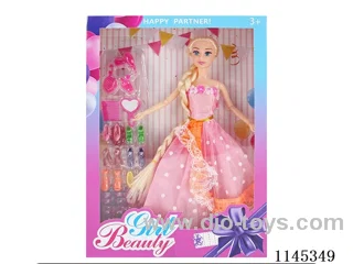 11.5’ 30cm 9 jointed solid body colour print eye Barbie + shoe ladder + accessories (dress multi-colour mix)