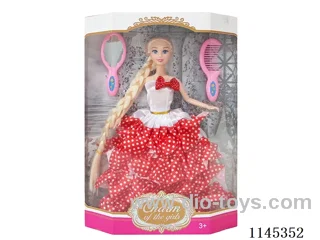 11.5 inch 30 cm 9 joints solid body colour printing eyes Barbie + comb + mirror (clothing a variety of multi-coloured mix)