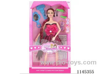 11.5’ 30cm 11 jointed solid body colour print eye Barbie + mirror comb + skates (clothes multi-colour mix)