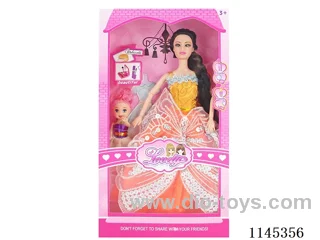 11.5’ 30cm 9 joints solid body colourful print eye Barbie + 3 inch doll (clothes multi-colour mix)
