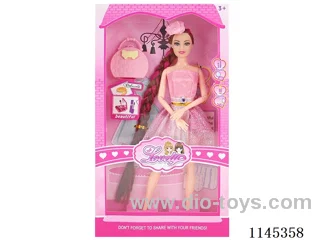 11.5’ 30cm 9 jointed solid body colour print eye Barbie + bag (clothes multi-colour mix)