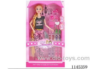 11.5’ 30cm 9 jointed solid body colour print eye Barbie + shoe ladder + accessories (dress multicolour mix)